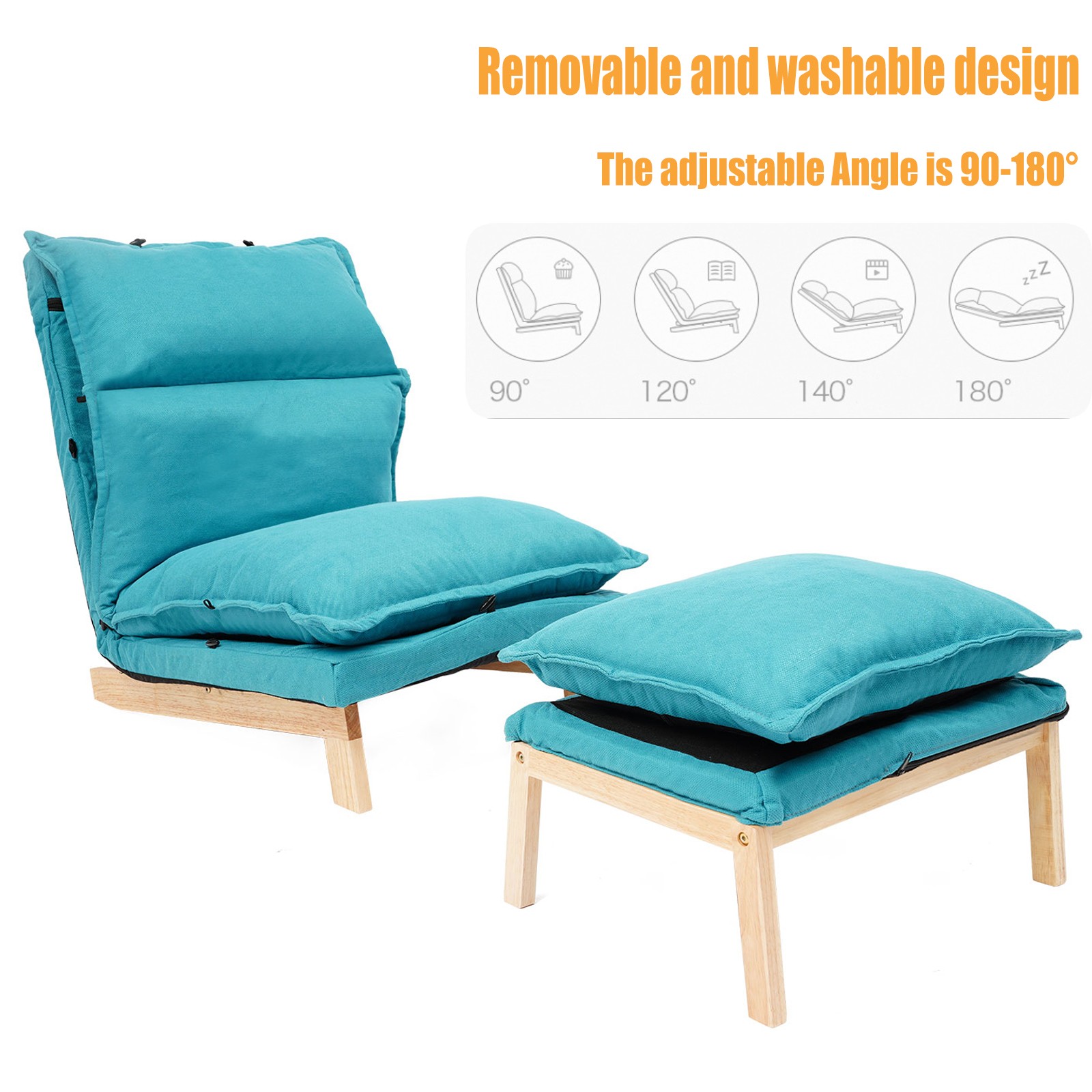 Blue Lounge Chair Single Lazy Sofa Leisure Balcony Adjustable Recliner
