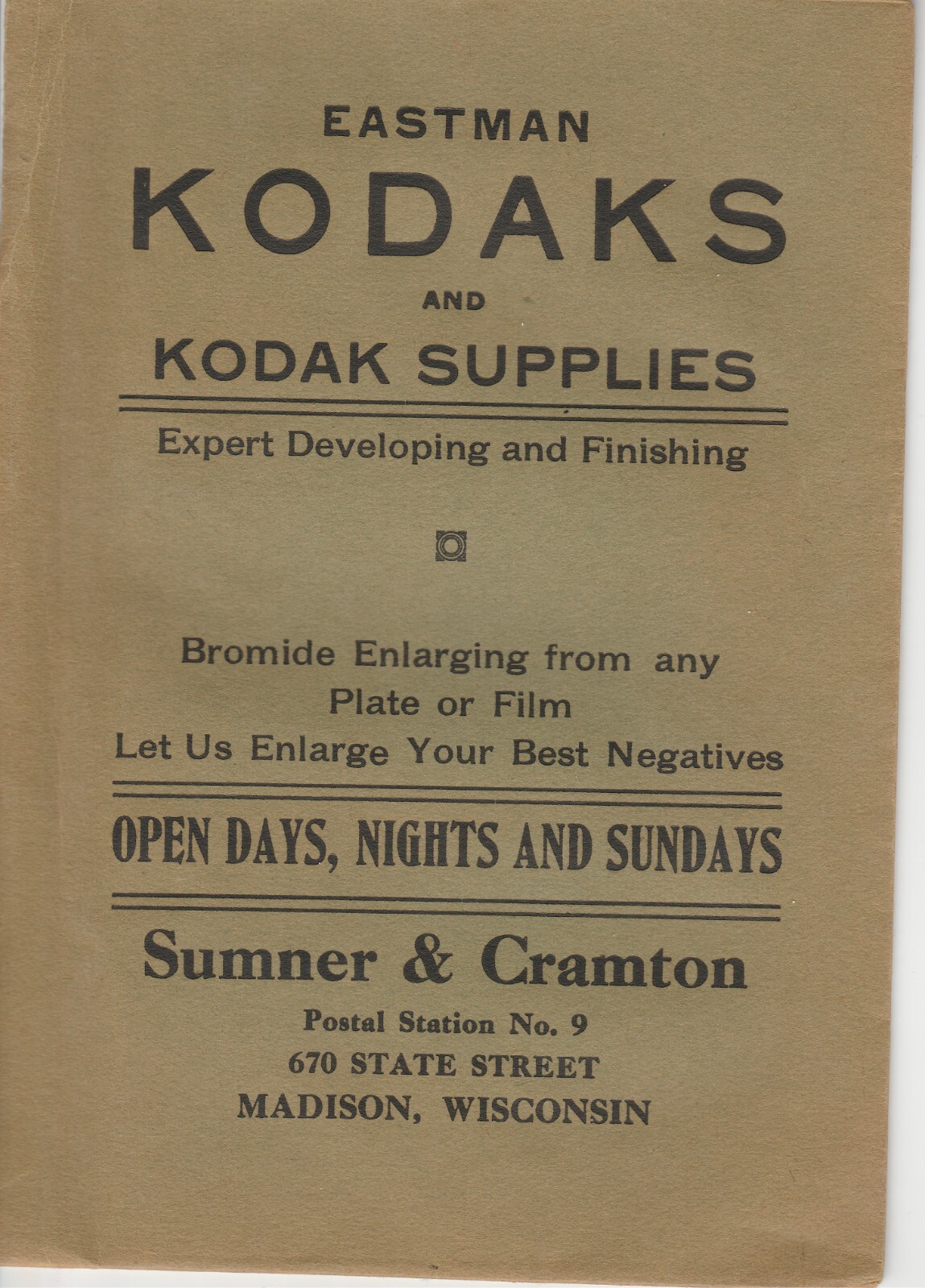 Eastman Kodaks Photo Envelope Madison WI Sumner Crampton Vintage Mailing Prop