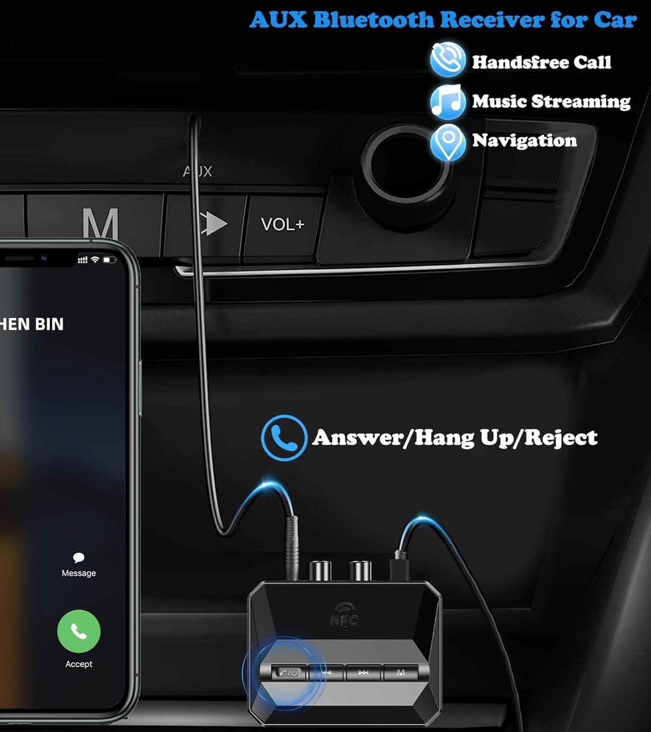 Wireless Audio Adapter with NFC Pairing - Bluetooth Receiver for Old Speakers