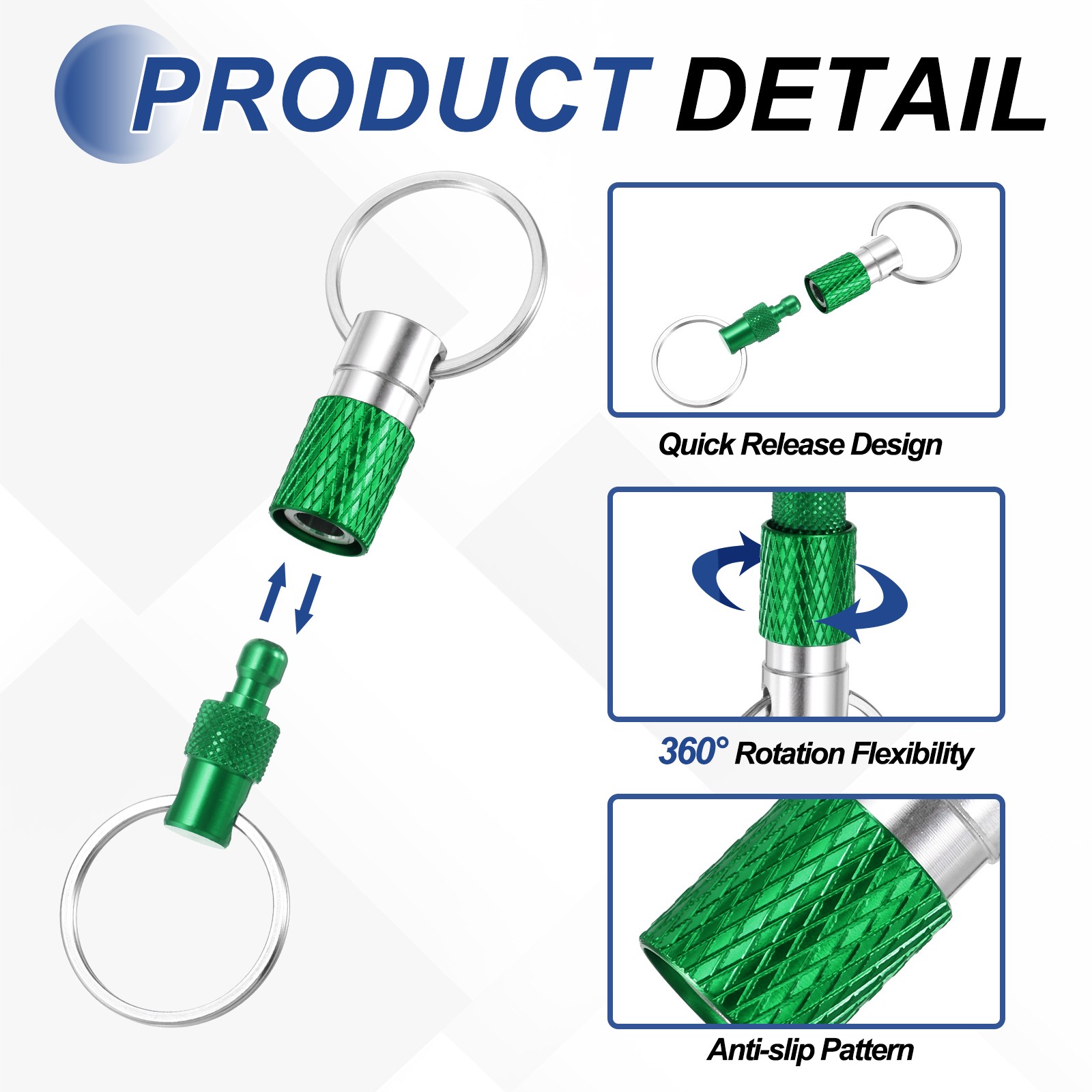 2 Pack Quick Release Keychain Pull Apart Detachable Swivel Keychain, Green