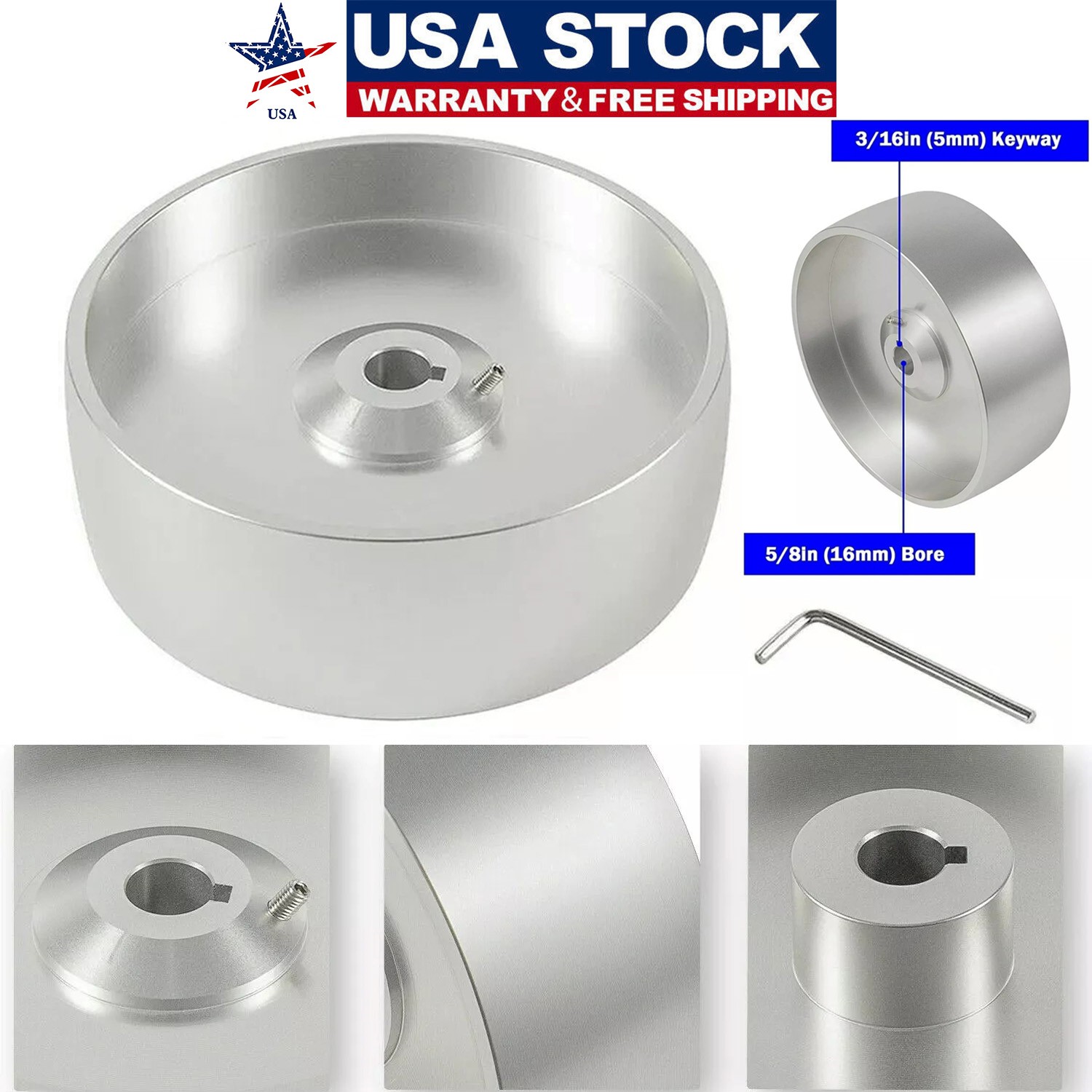 6" Belt Grinder Drive Wheel Crowned With 5/8" Hole for 2" x 72" Wheel Set Knife