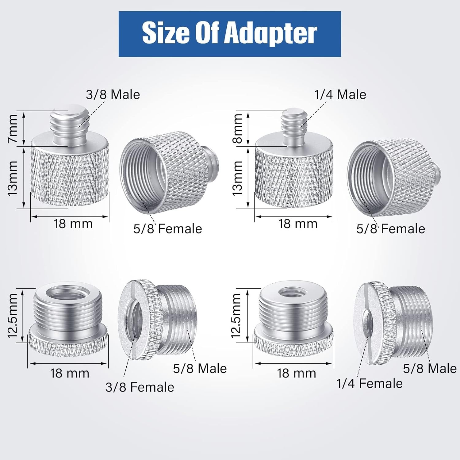 8Pcs Silver Microphone Thread Adapter Set for Universal Compatibility