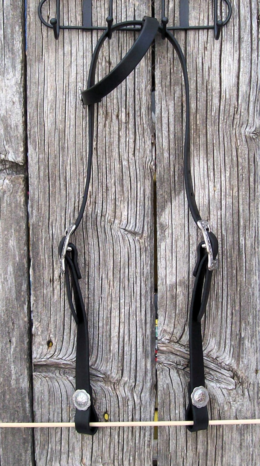 Bridle Headstall Loop Rein Split Reins Black Beta Bio-thane Concho - tie one ear