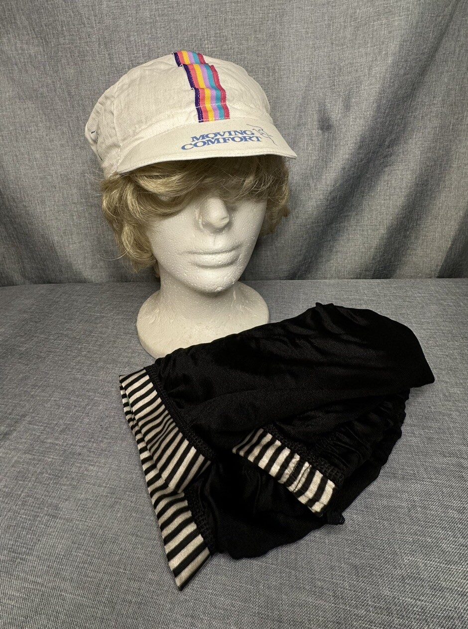 Vtg Moving Comfort Cycling Marathon Cap Striped & Leggings Med