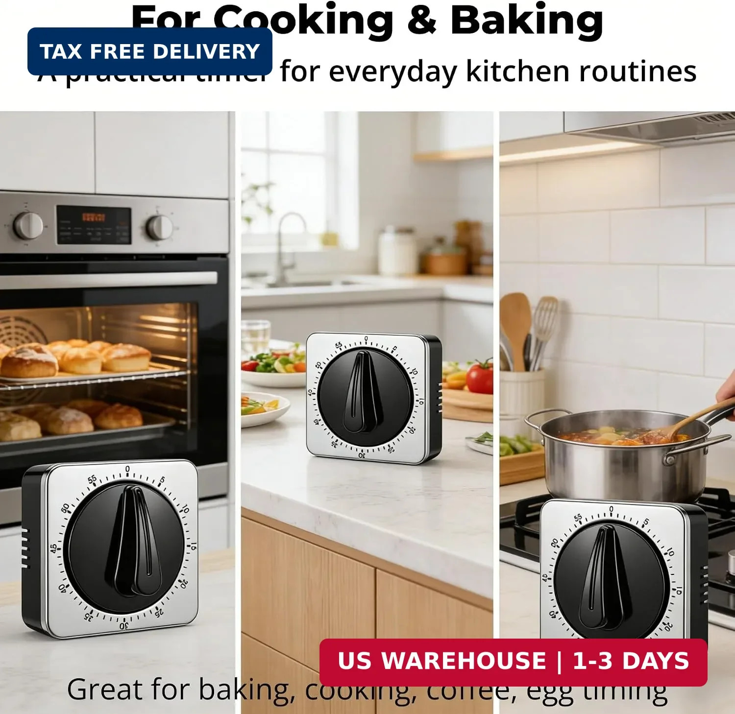 Kitchen Timers for Cooking, Mechanical Wind Up Timer with Loud Ring, Magn