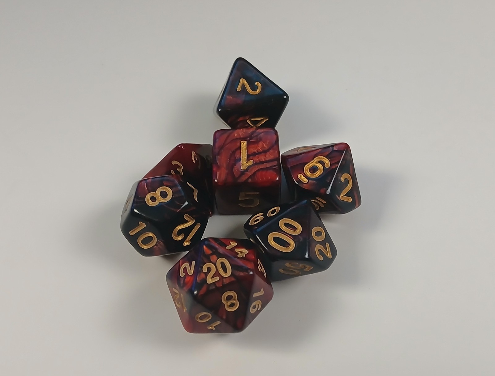 7 Piece Dice Set for TTRPG - Black and Red Color