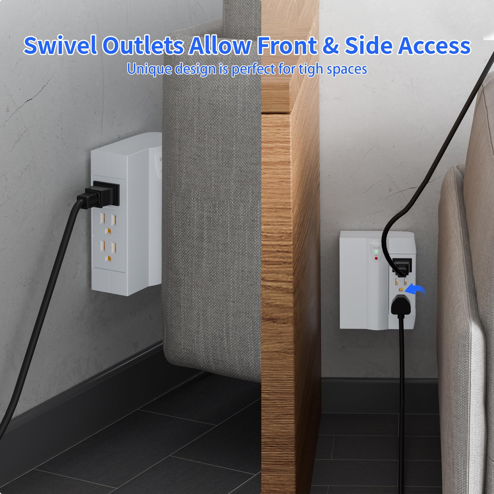 6 Outlet Extender Surge Protector Side Access Swivel Wall Tap Adapter White