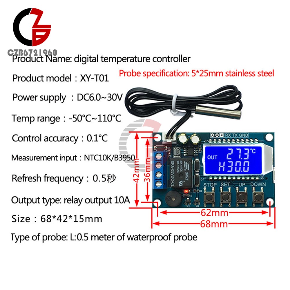 High-Precision Digital Thermostat DC 6.0-30V Temperature Controller -50°C~110°C