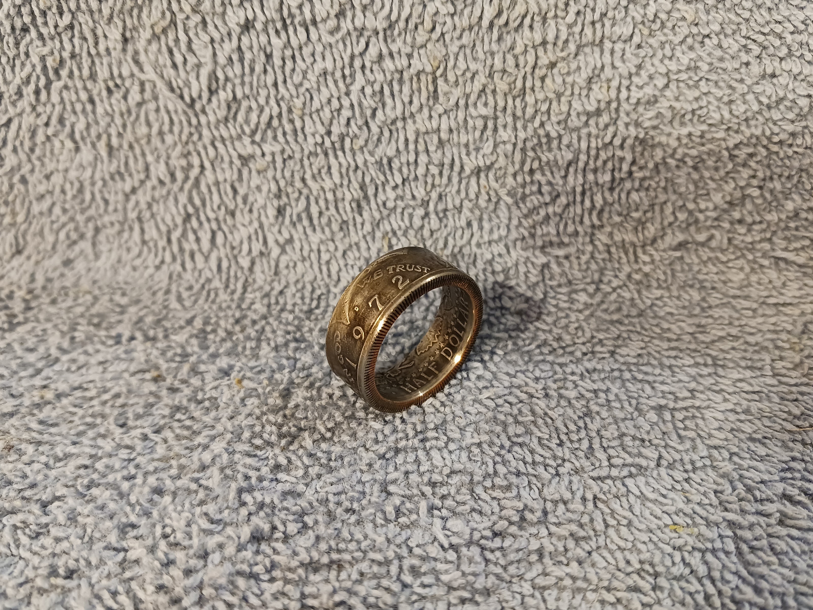 1972  Kennedy Half Dollars  size 9 -1/2  coin ring  Handmade mixed metals (B)