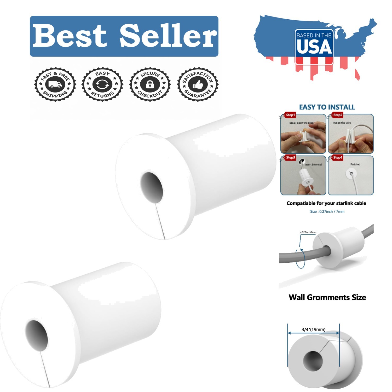Durable Silicone 3/4 Inch Starlink Wall Grommets - 2PCS Easy Installation