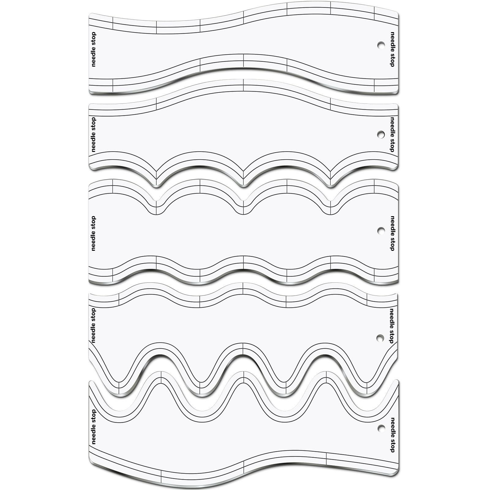 Acrylic Waves Free Motion Quilting Ruler Templates Stencils 10.24 Inch 5 PCS