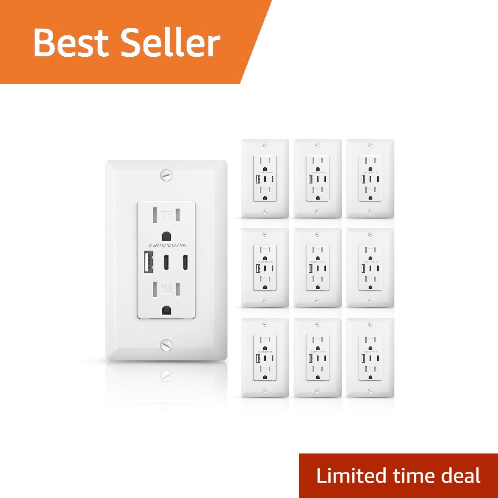 Alastech USB Wall Outlets 15 Amp White 10 Pack