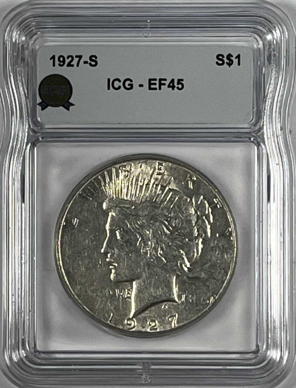 1927-S Peace Dollar :  ICG EF45