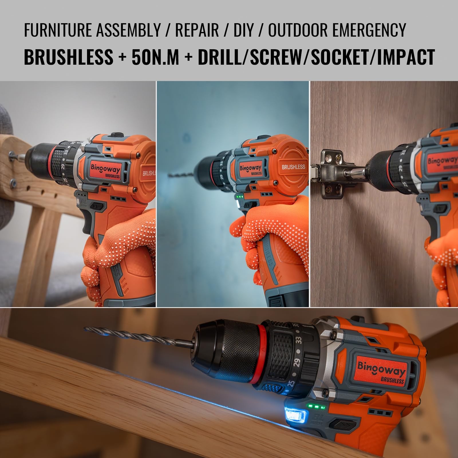 Brushless Cordless Drill Set, 16V 4in1 Electric Drill Driver with Impact Func...