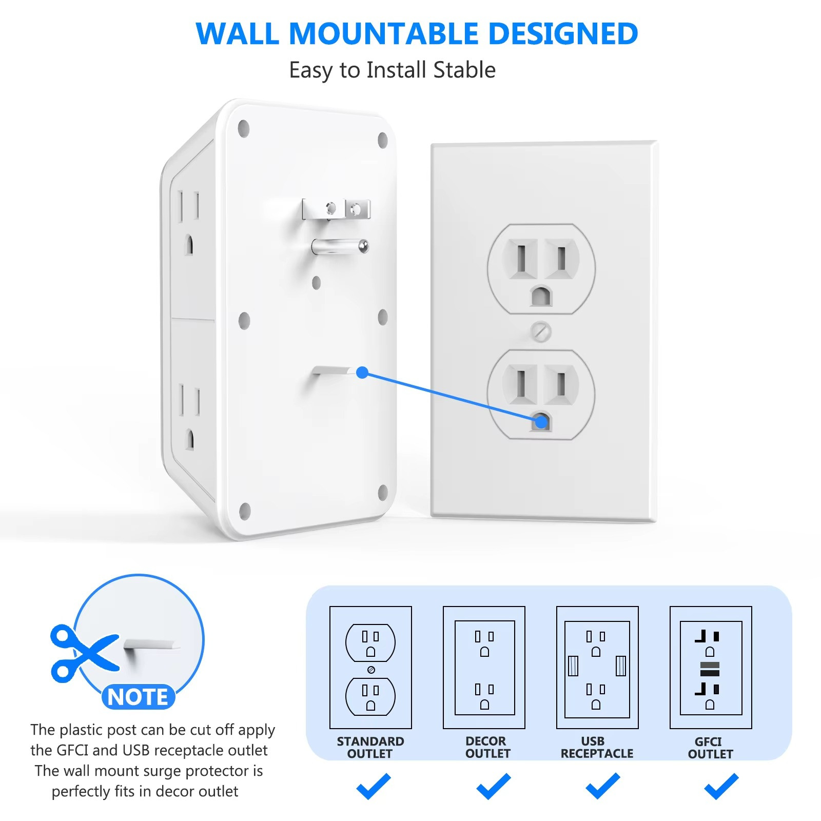 6 Outlet Extender Surge Protector Multi Plug Wall Adapter USB Charger Ports with