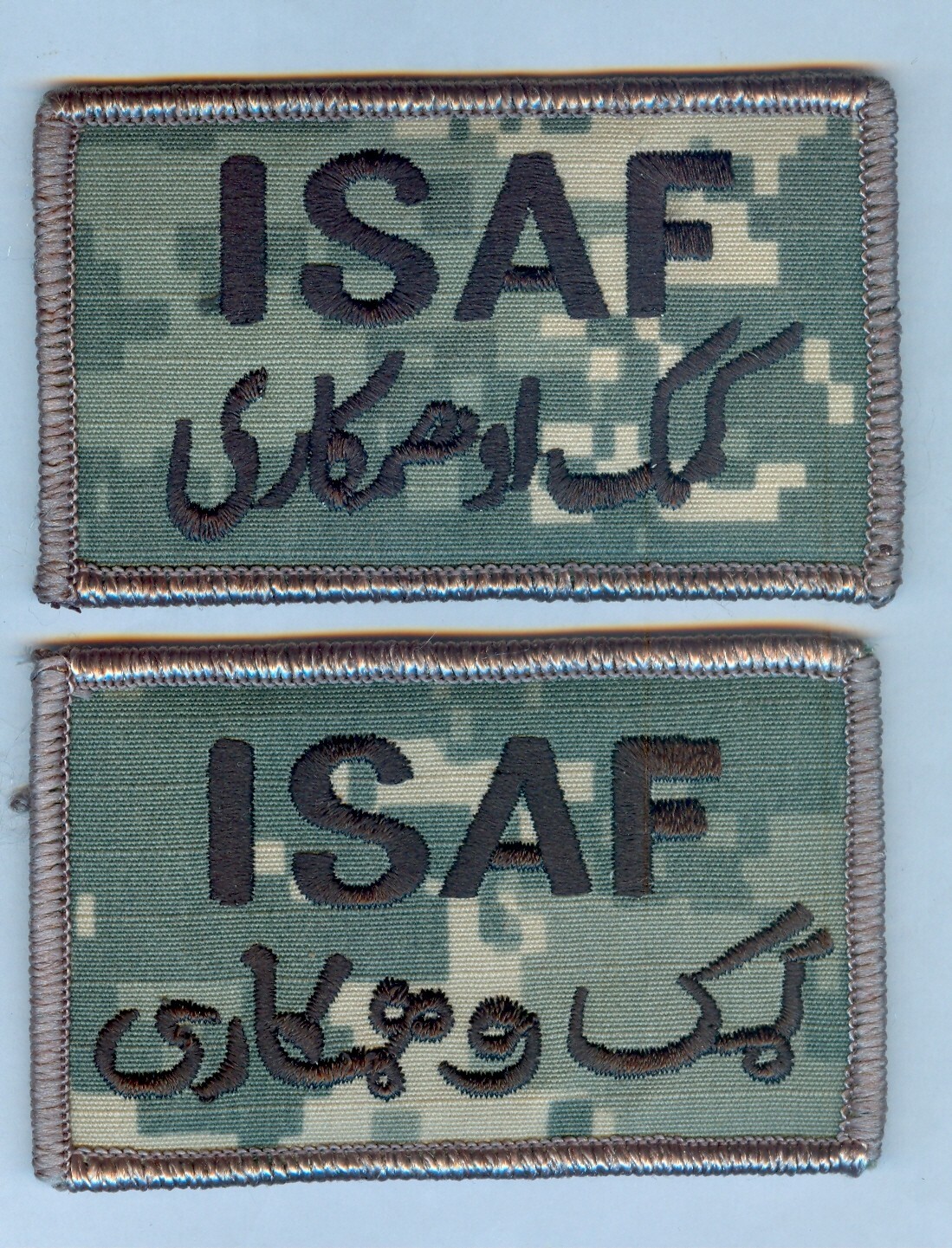 US ARMY INTERNATIONAL SECURITY ASSISTANCE FORCE (ISAF) BRASSARD SET OF 2 ACU - X
