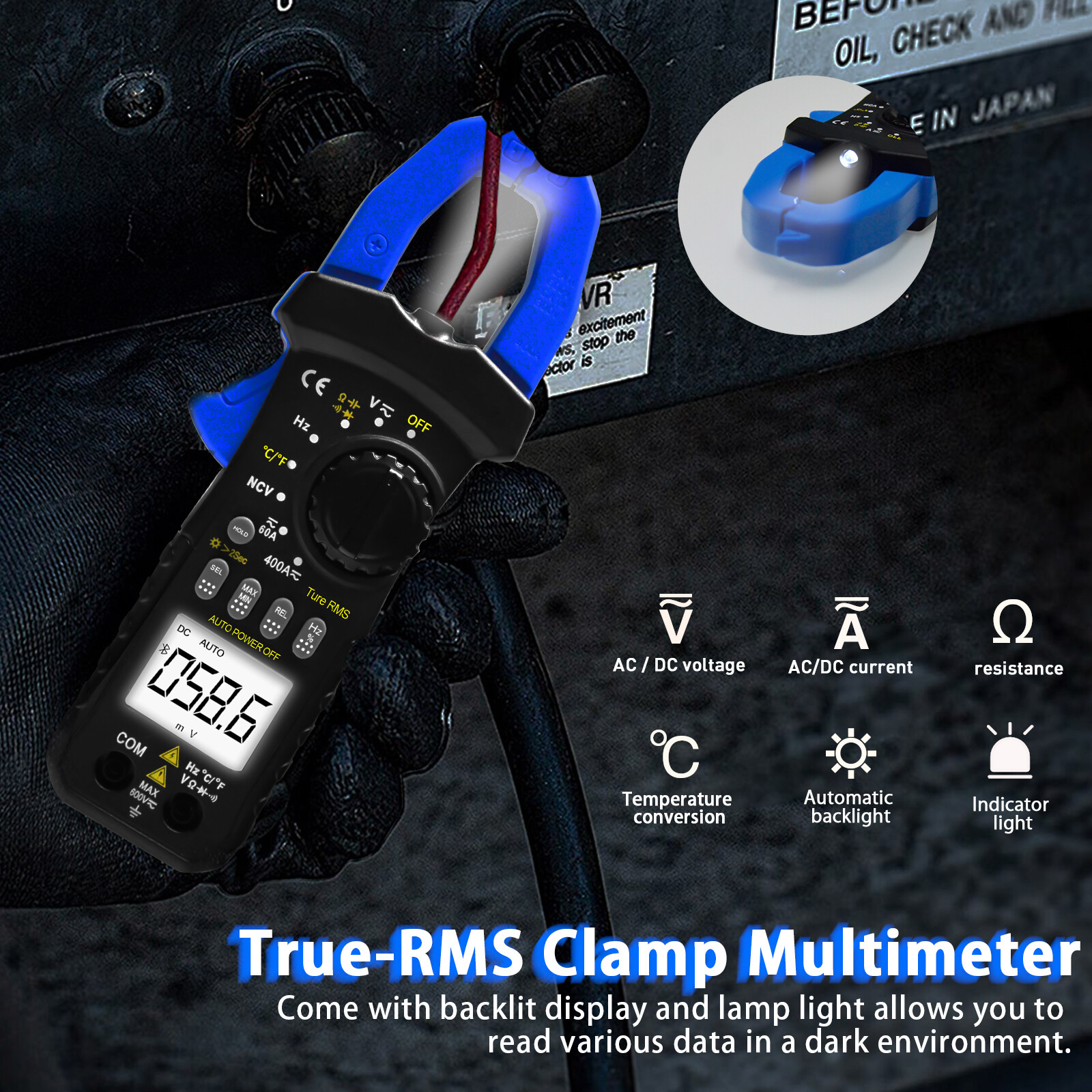 Digital Clamp Meter TRMS AC DC Volt Amp Current Clamp on Voltmeter Multimeter