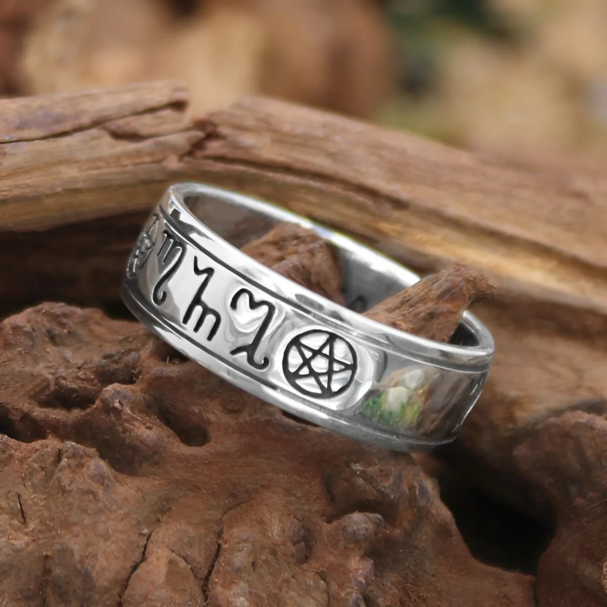 Sterling Silver Handfasting Ring - Wicca Witch Pentacle Wedding Band Sz 4-15