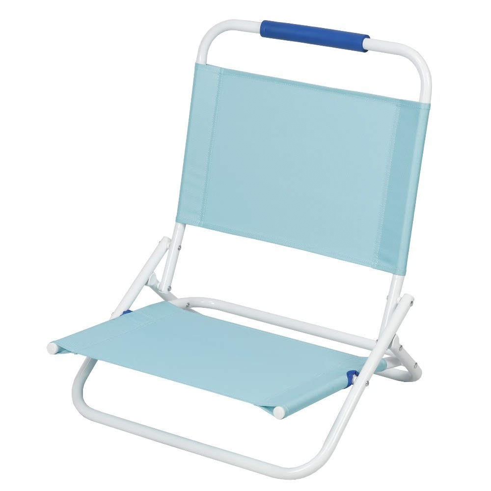 Teal Folding Beach Chair with Adjustable Backrest and Sand Pockets