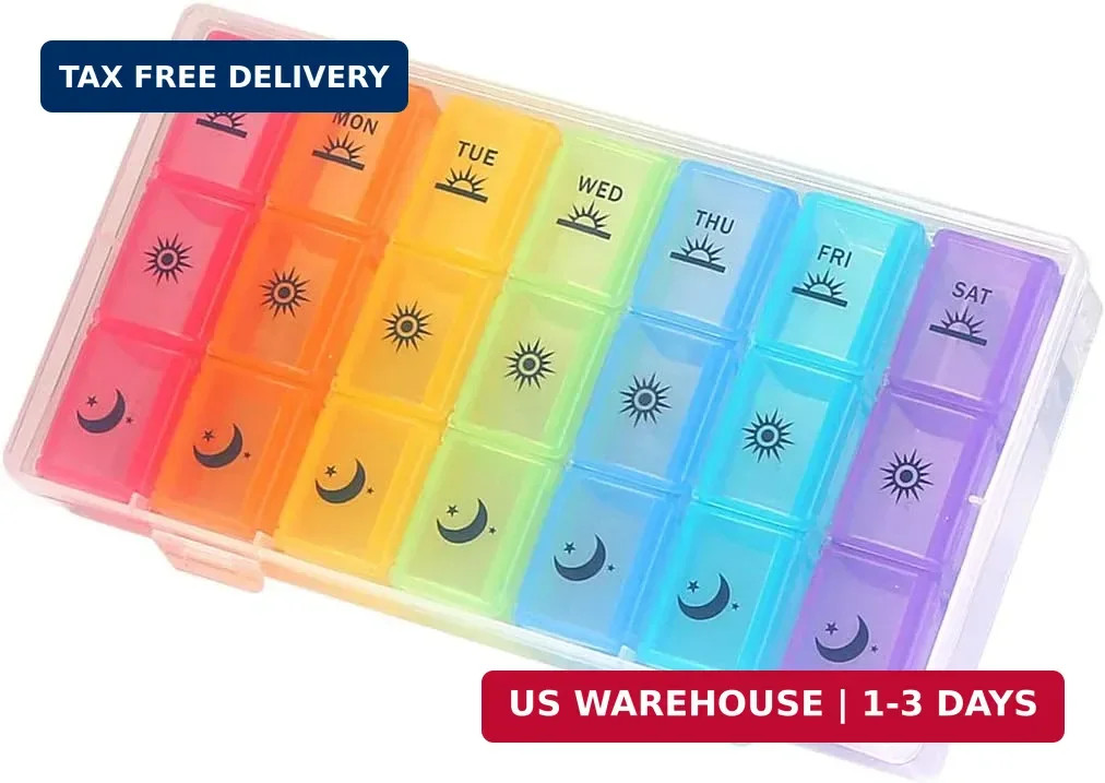 Weekly Pill Organizer,3-Times-A-Day 7 Day Pill Box Large Compartments Moisture
