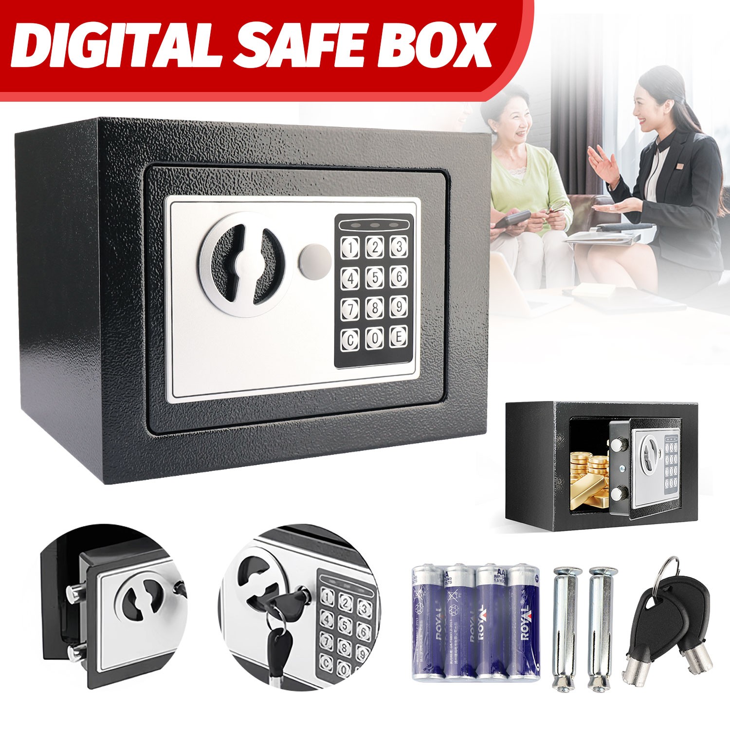 New Small Black Digital Electronic Safe Box Keypad Lock Home Office Hotel Gun