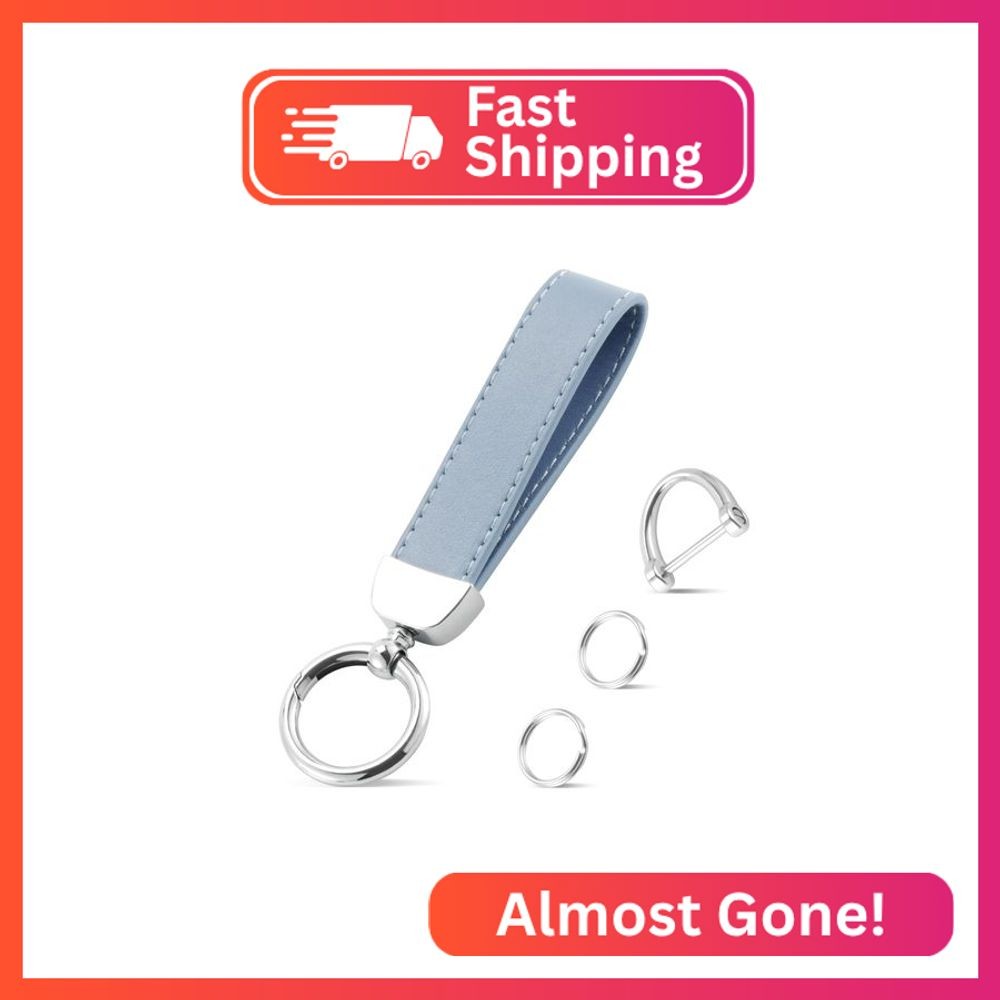 JUSTTOP Leather Keychain, Car Key Chain with Anti-Lost D-Ring and 2 Key Ring, Ke
