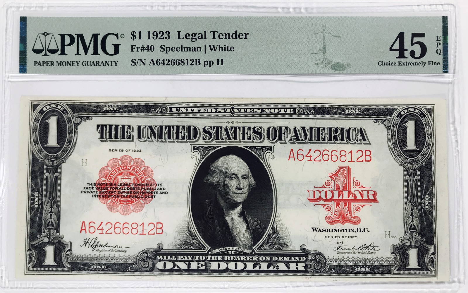 *1923 $1 DOLLAR LEGAL TENDER* *PMG CHOICE XF 45* *EPQ* *SPEELMAN* #GVIP15