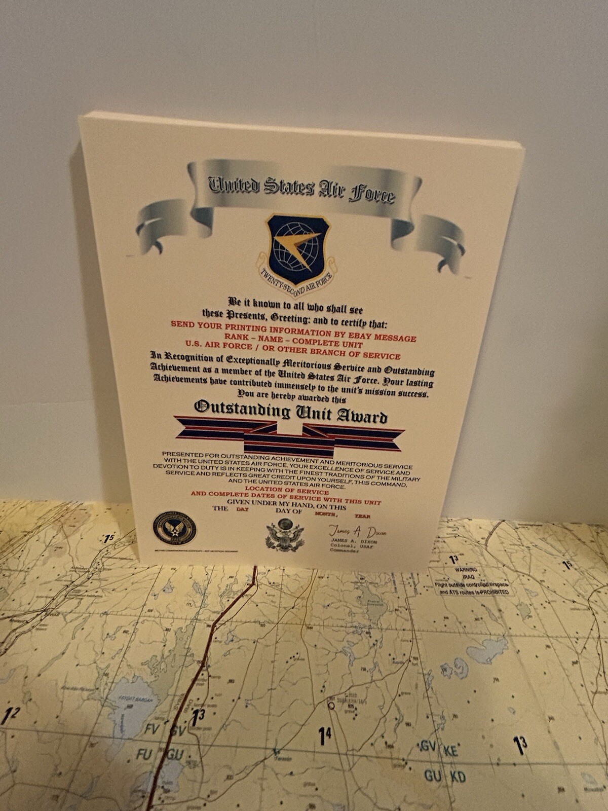 U.S. AIR FORCE / TWENTY-SECOND AIR FORCE - OUTSTANDING UNIT AWARD CERTIFICATE