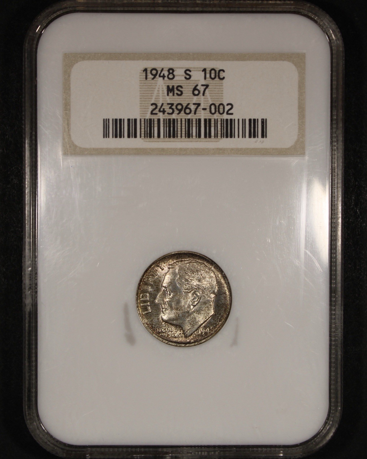 1948-S Roosevelt Dime - 10c NGC MS67 - Old NGC Fatty Holder!
