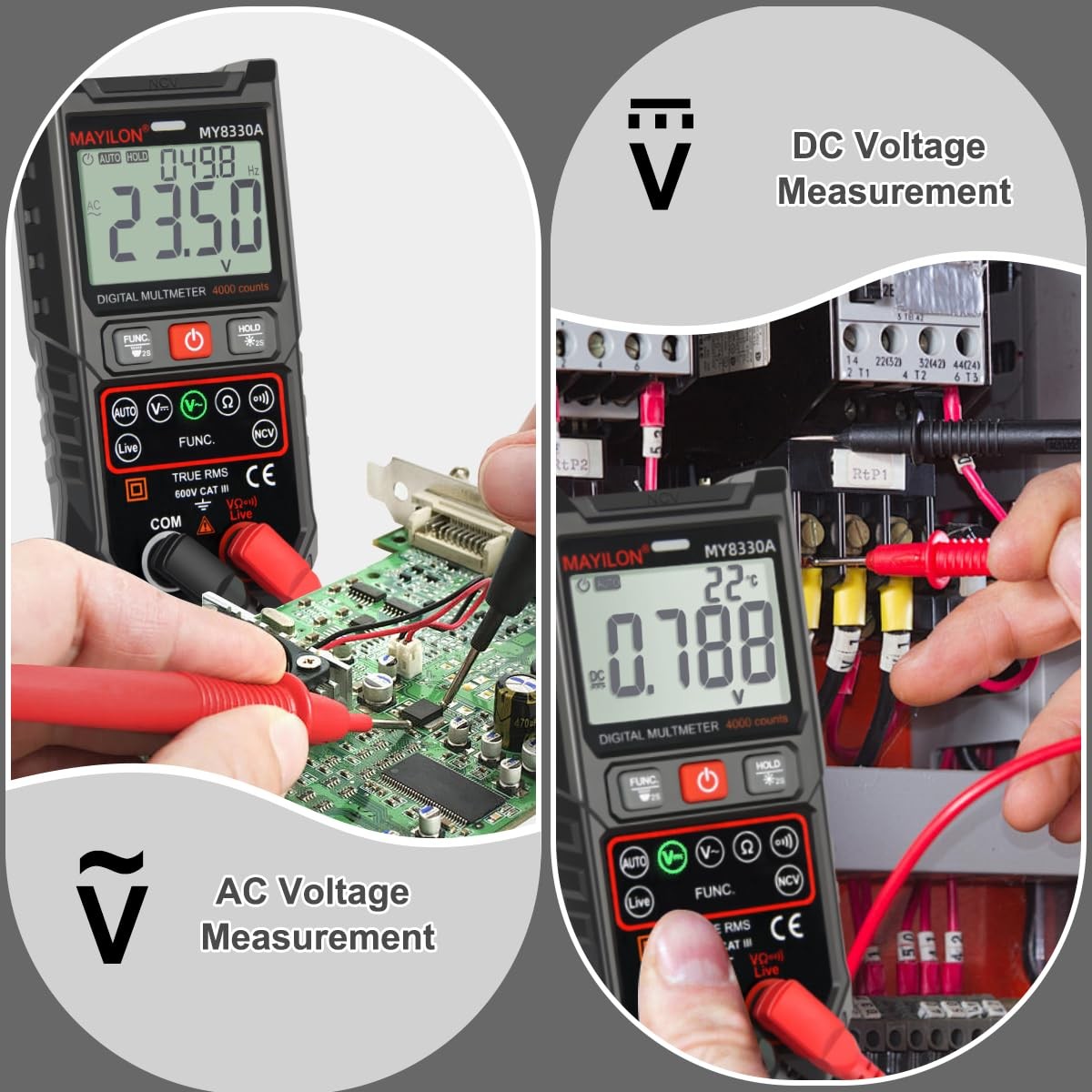 Digital Multimeter TRMS 4000 Counts DC AC Voltage MY8300A, black