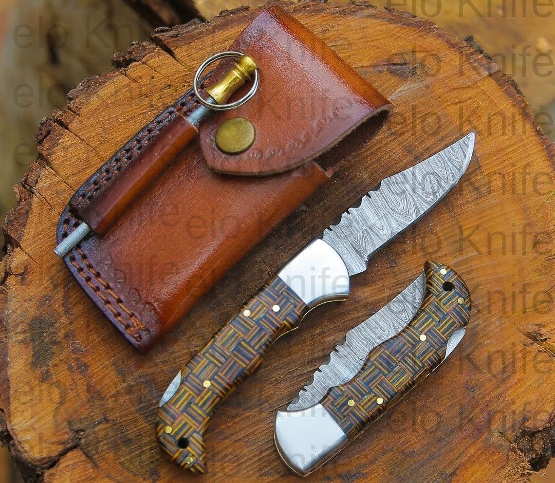 Handmade Pocket Knife High Quality Damascus Folding Knife for Retailer (25-Pcs)