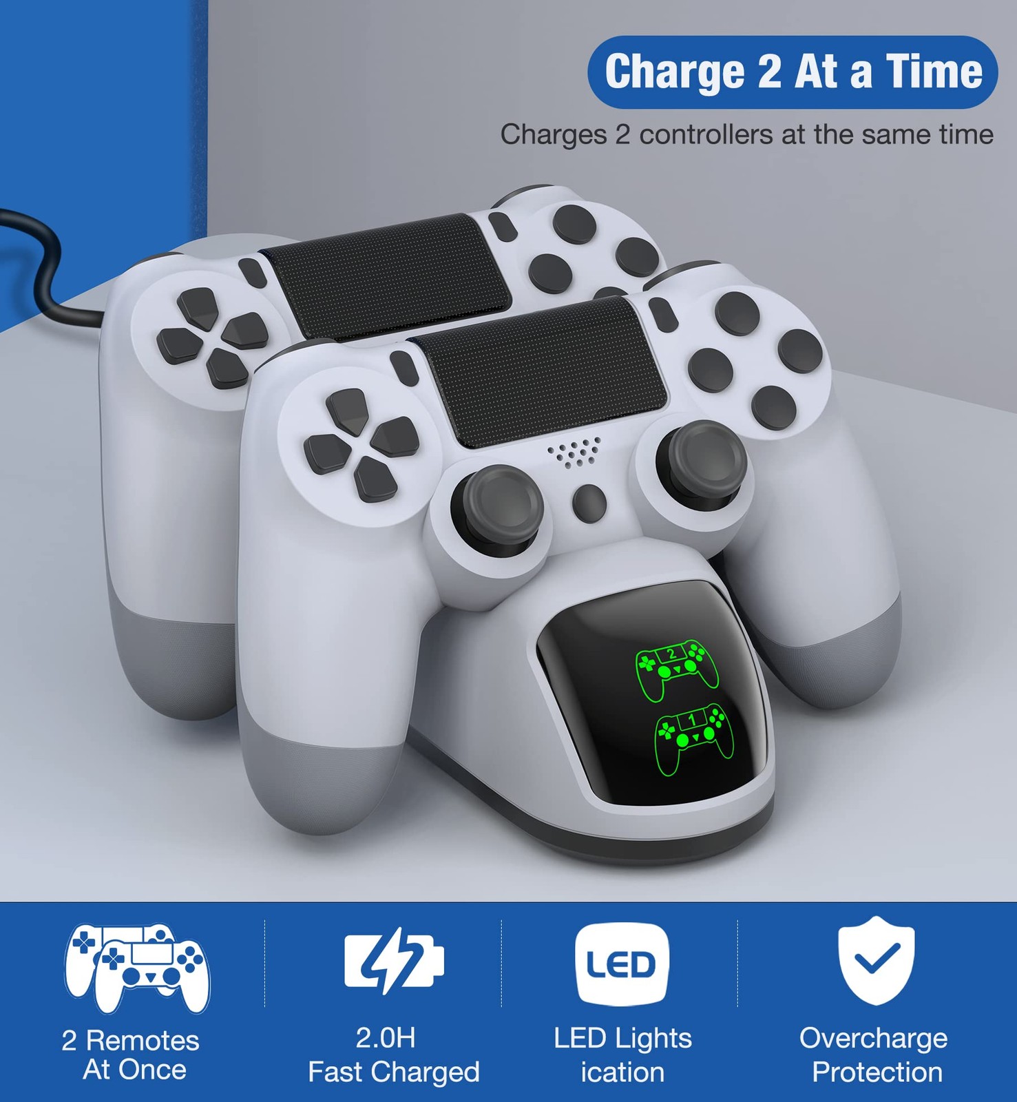 PS4 Controller Charger Dock Station with Charging Cable,1.8Hour Fast-Charging PS