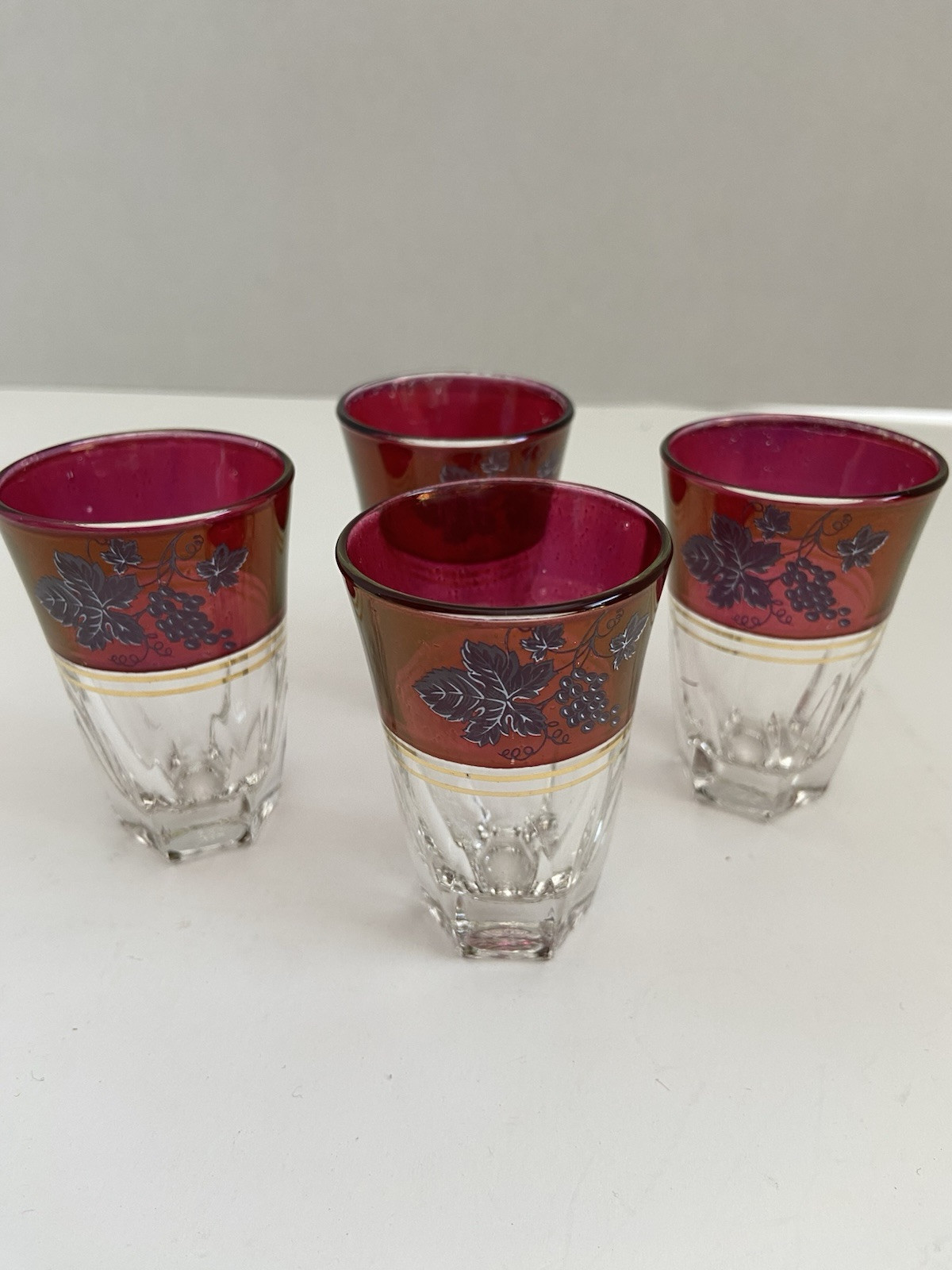 Vintage Cranberry Red Shot Glasses Set Of 4