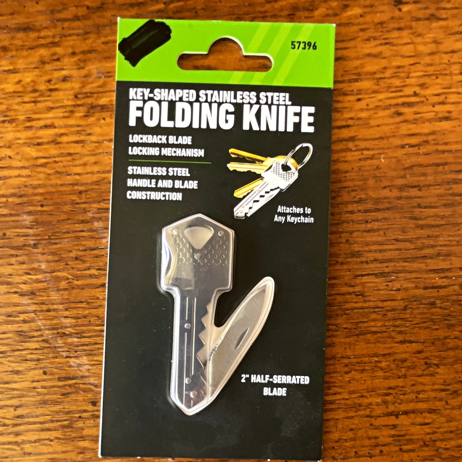Harbor Freight Key-Shaped Stainless Folding Knife 2in Half-Serrated Lockback