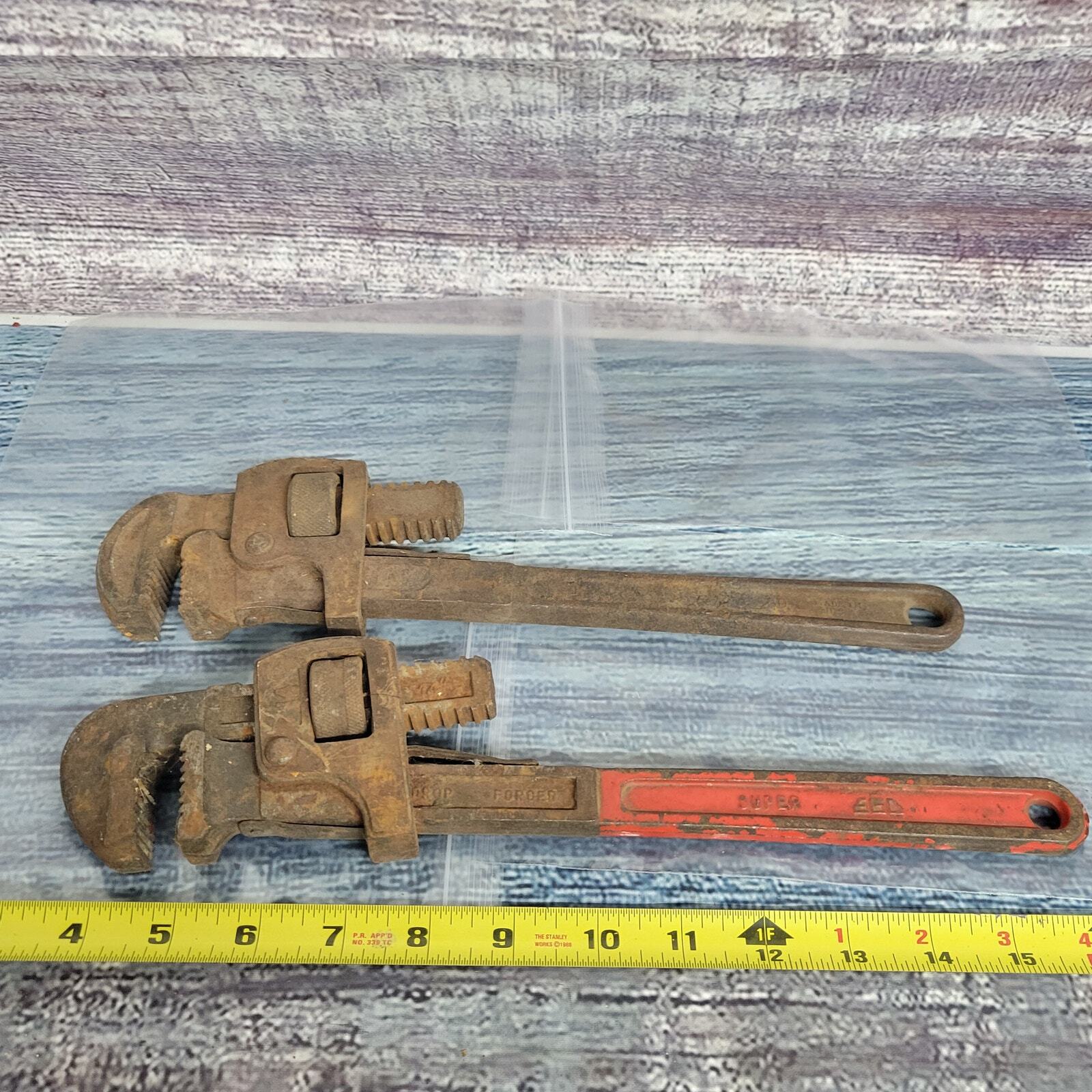 Vintage 14" pipe wrenches steel made in USA 2pcs