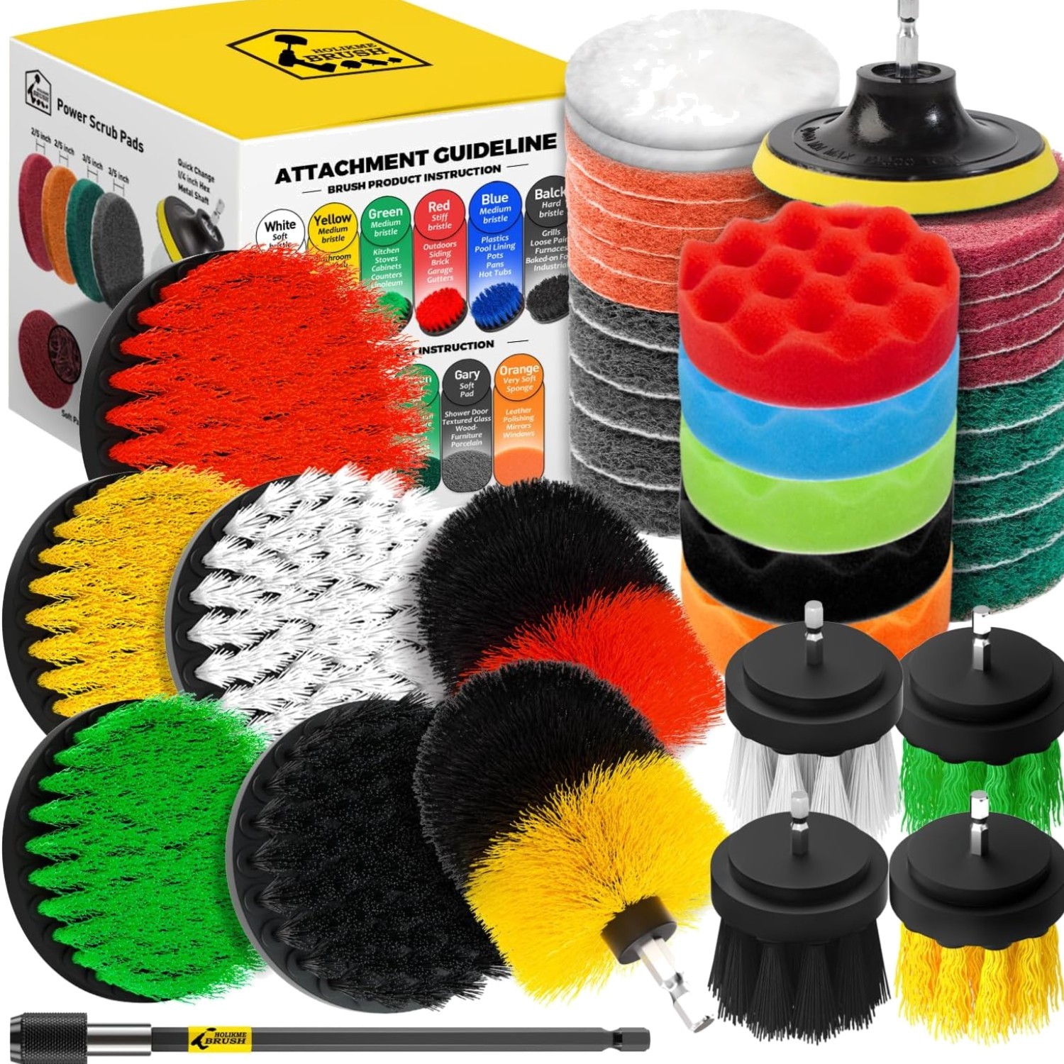 40 Piece Drill Brush Attachment Set Scrub Pads Scouring Pads Power Scrubber B...