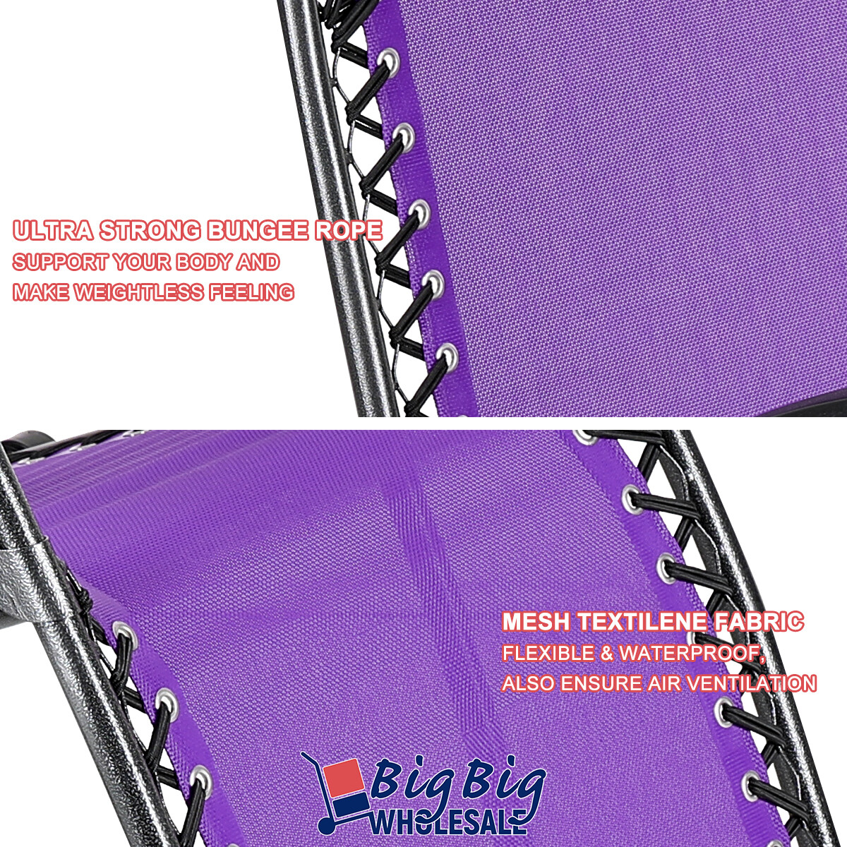 2PC Purple Zero Gravity Chair Folding Outdoor Patio Recliner Mesh Holder Tray