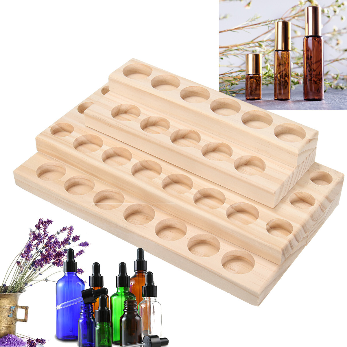 Wooden Essential Oil Display Stand Holder Rack Bottle Storage Organizer 30 Slots