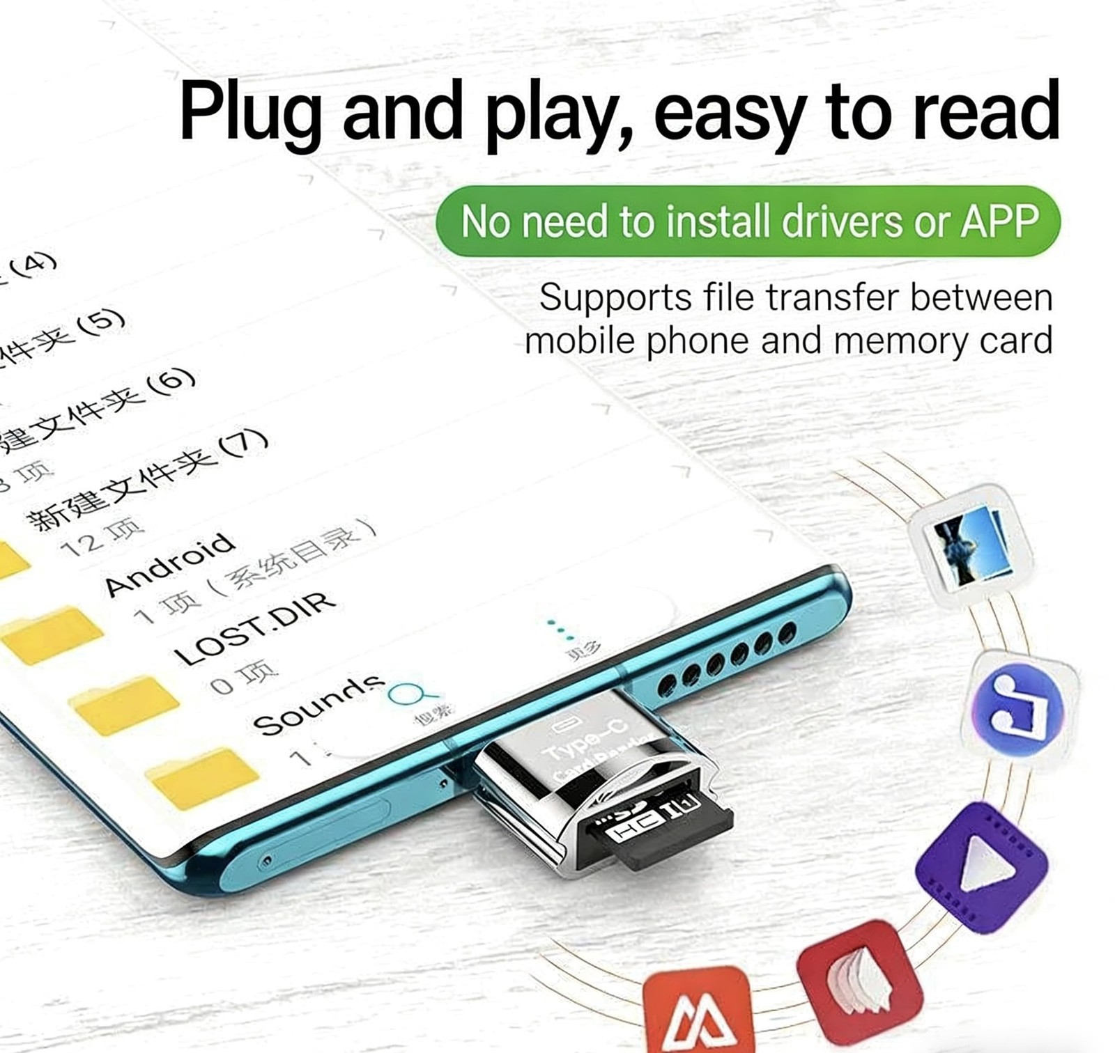 Type-C Card Reader, 2-in-1 USB C to TF/Micro SD Card Reader, High-Speed 480Mb...