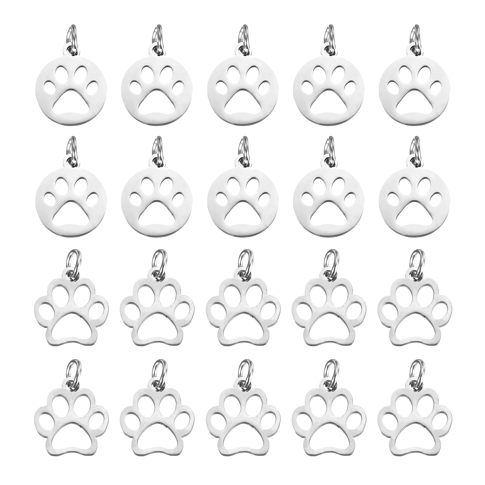 Dog Paw Print Charms Set 3mm, 20 Pcs Cat Dog Paw Pendant, Silver