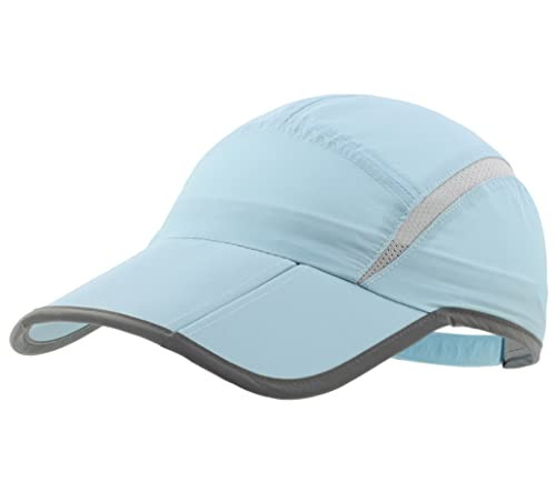 Foldable Mesh Sports Cap with Reflective Stripe Breathable Sun Light Blue