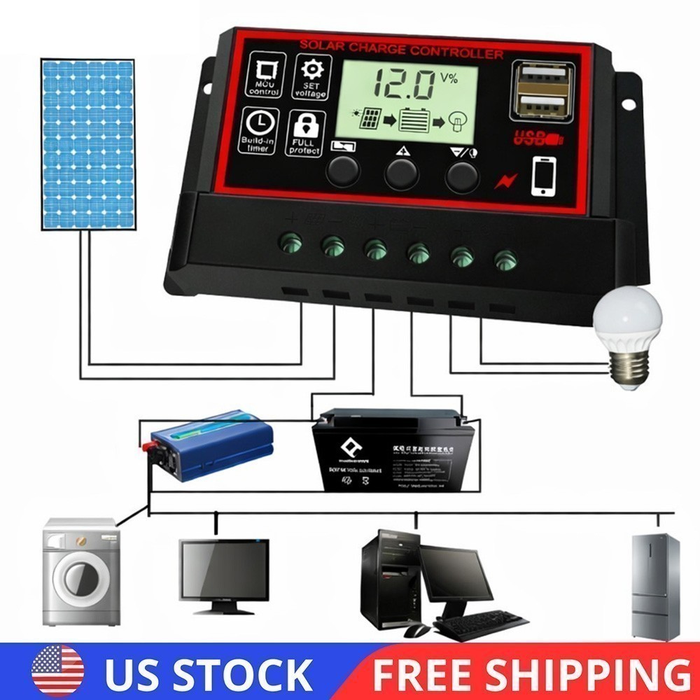 30/40/50/100A Solar Panel Regulator Charge Controller Auto Focus Tracking 12/24V