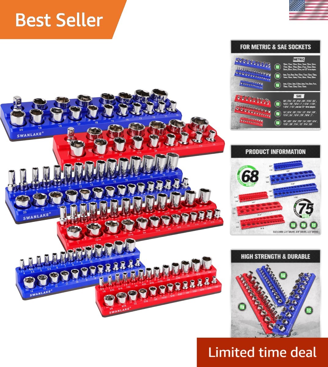 Magnetic Socket Organizer Set - Fits 143 Sockets, 6PCS Durable Design