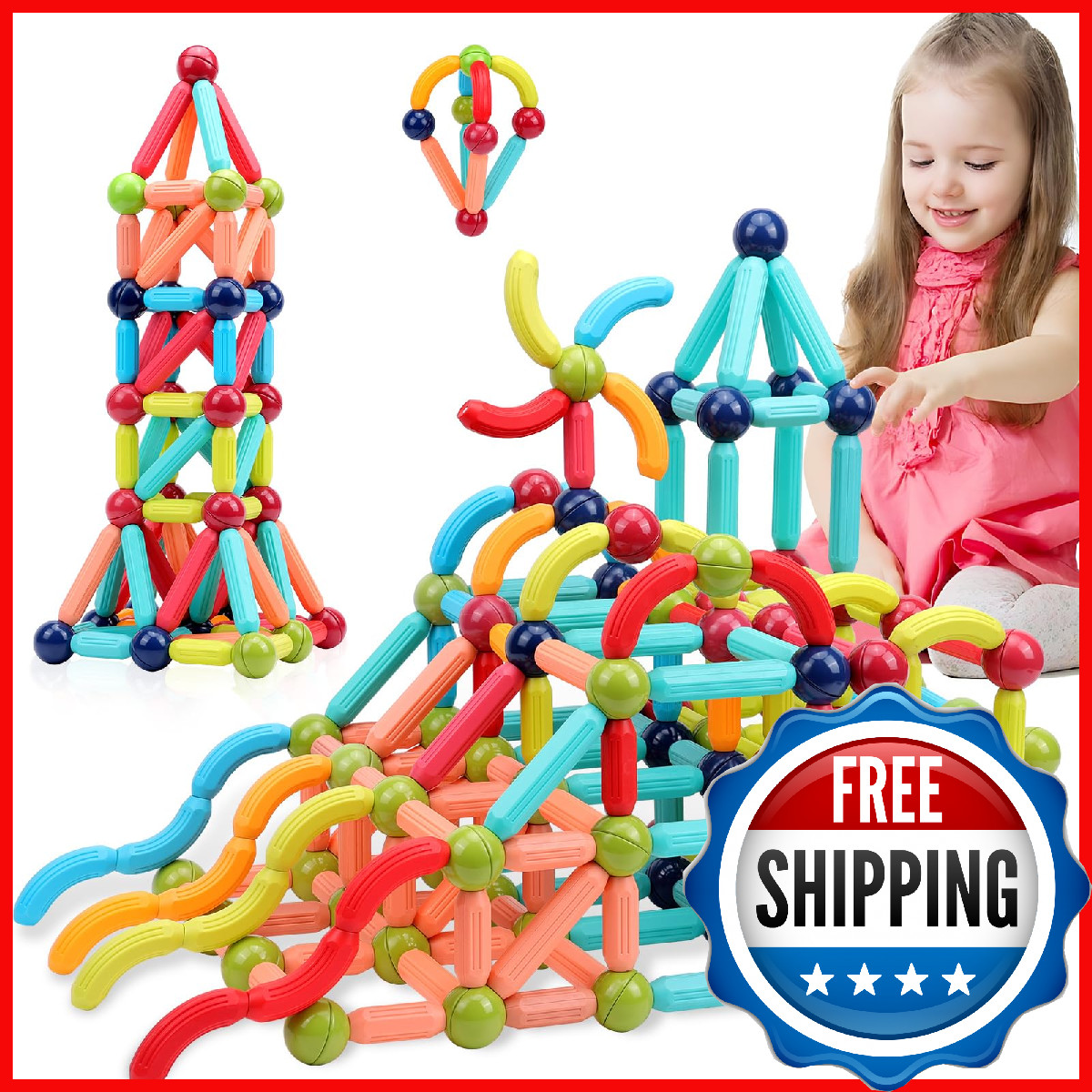 COUOMOXA Magnetic Building Blocks for Toddlers STEM Toys 3-5 Yrs Kids Montessori