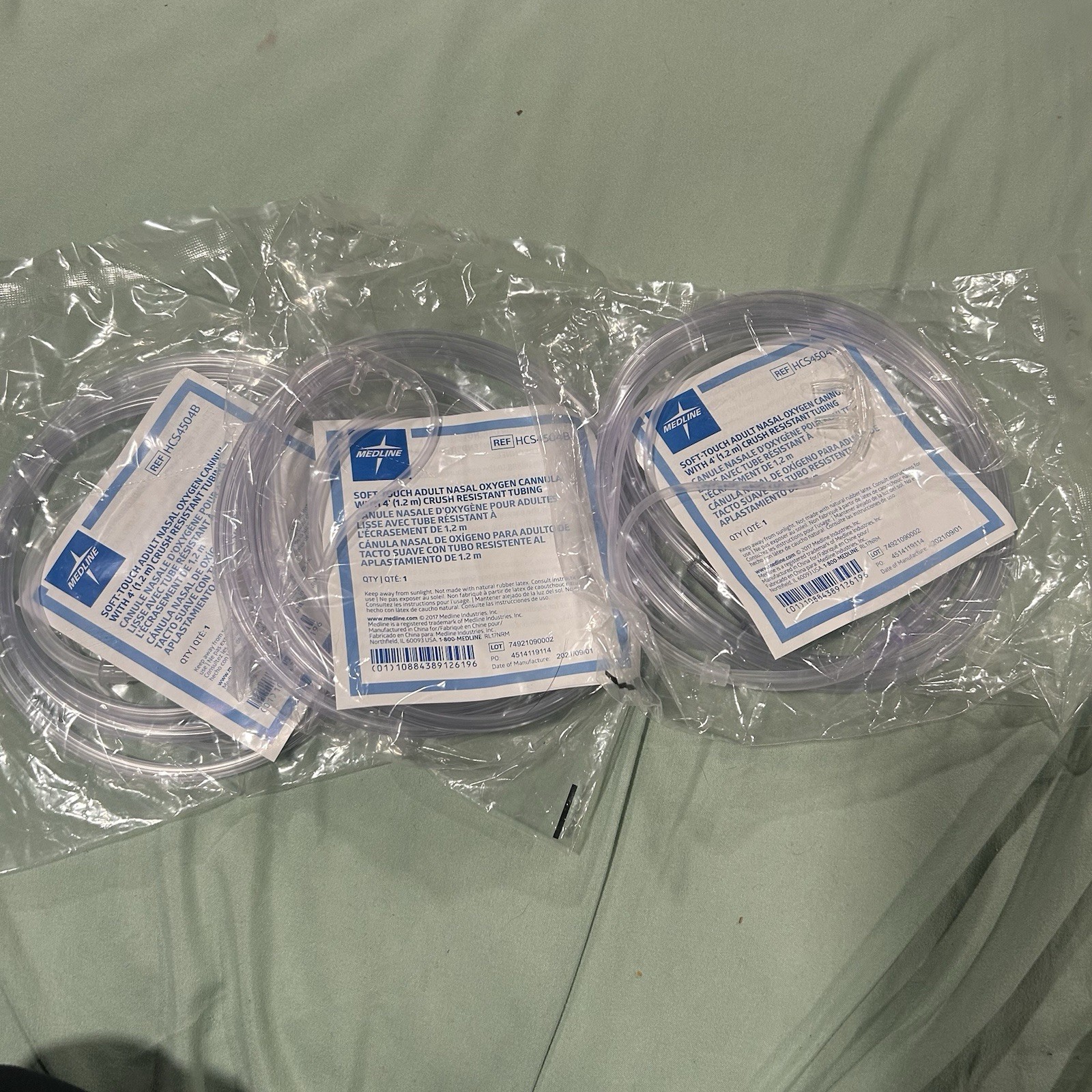 Lot of 3 Medline Soft Touch Adult Nasal Cannulas 4 ft Tubing Individually Sealed
