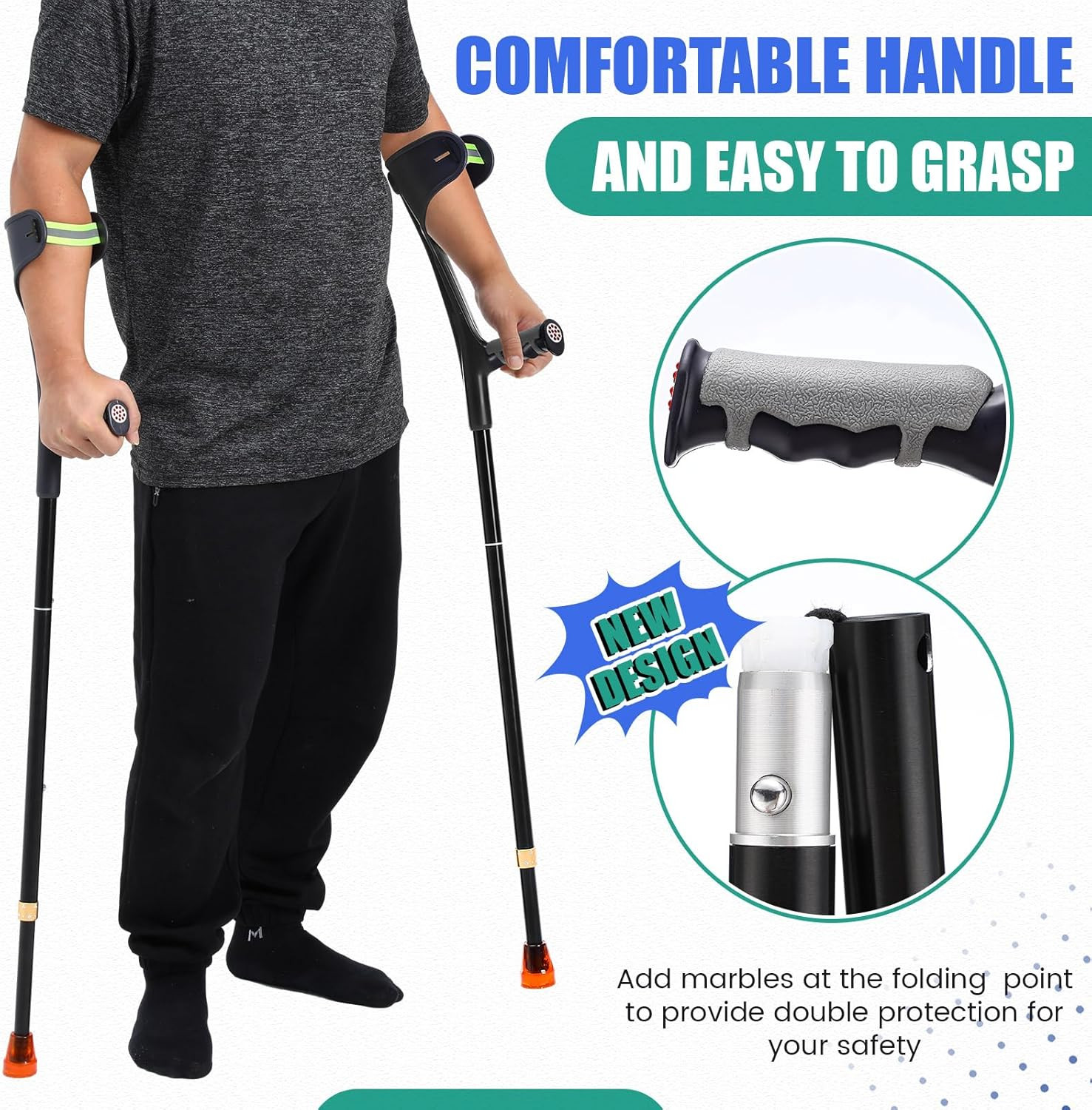 Lightweight Adjustable Forearm Crutches for Adults - 2 Pcs, Black