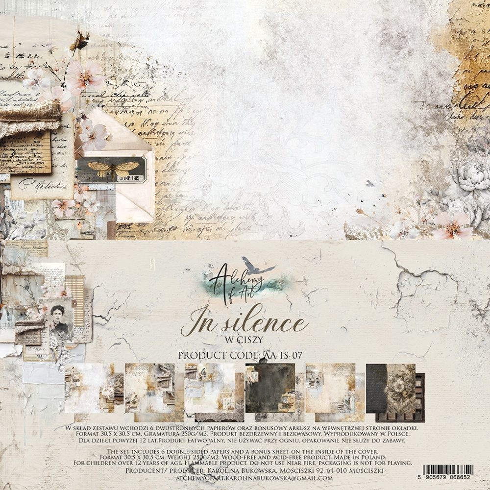 12x12 Scrapbook Paper Pack | In Silence | 6 Double Sided Sheets | Alchemy of Art