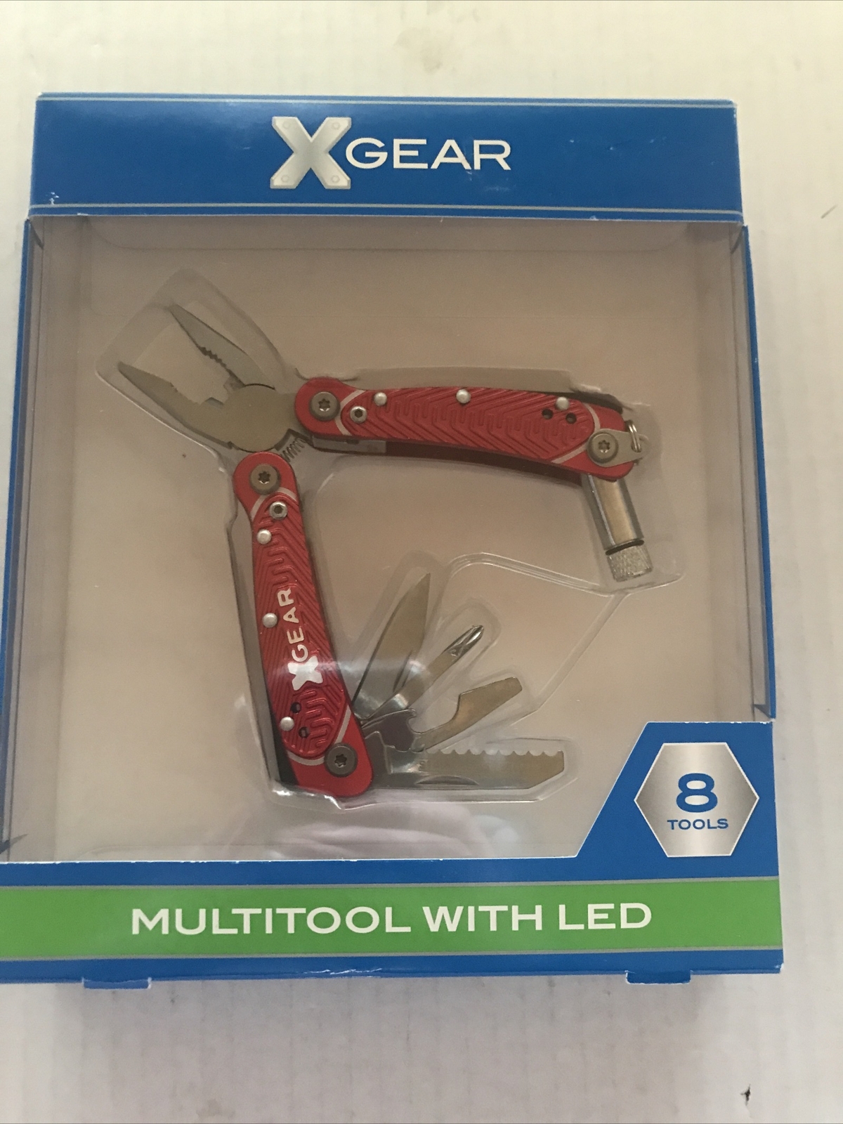 X-Gear 8 Tool Men's Multi-Function Tool w/Led Light Retails $20 Red (2-PO-112)