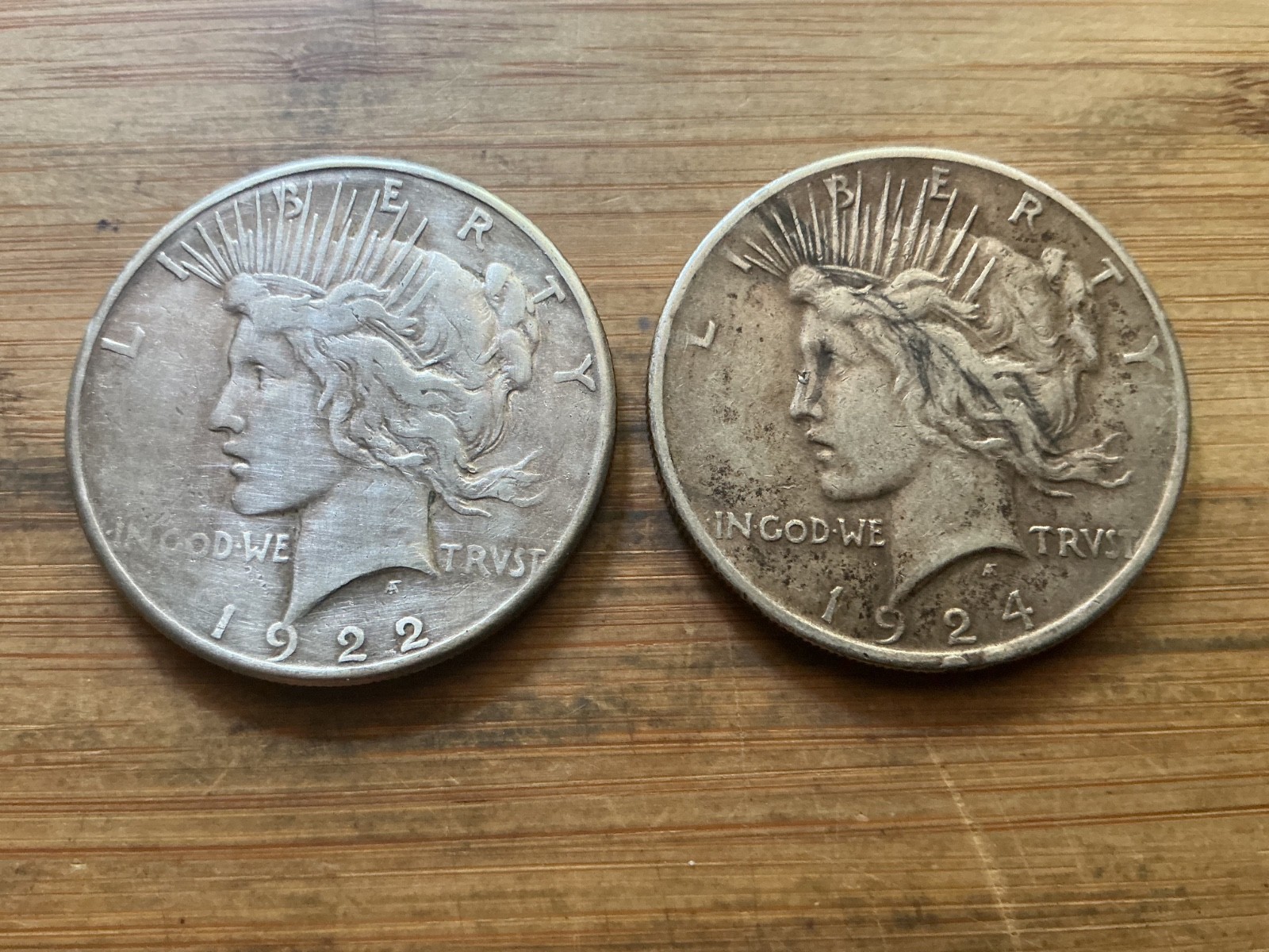 2 Peace Silver Dollars Circulated condition lot P5