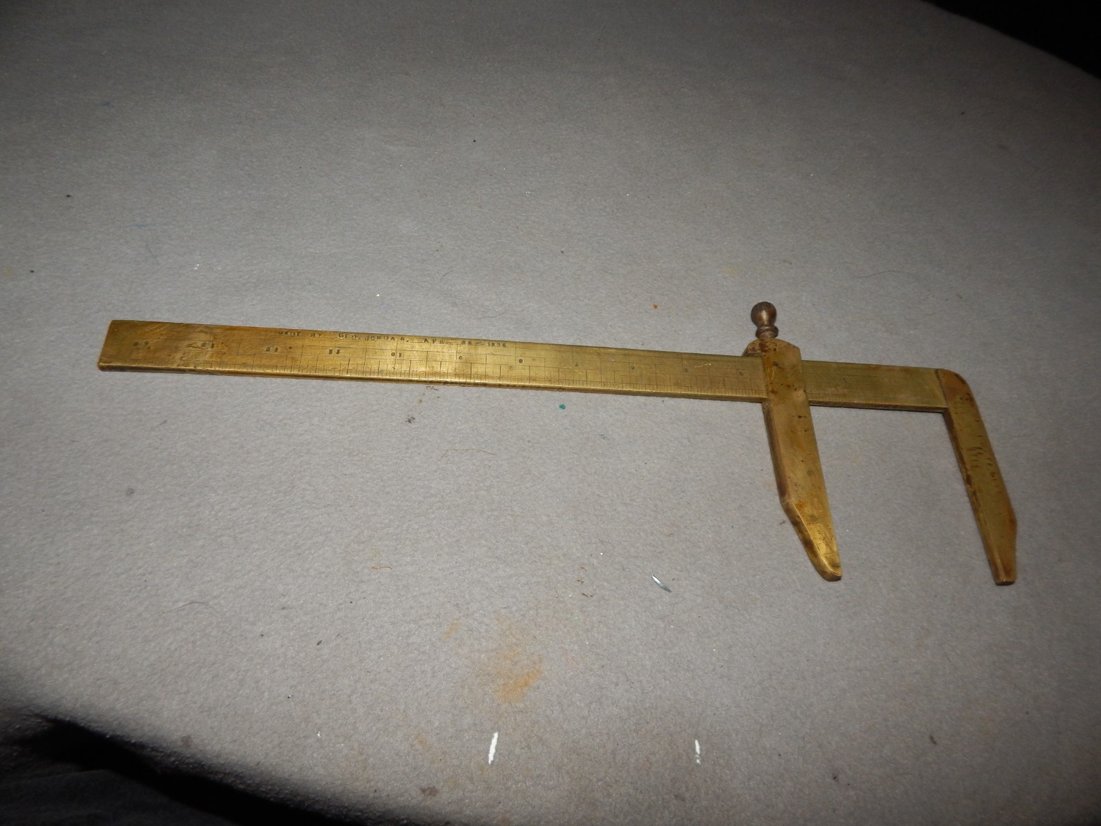 Vintage Brass? Sliding Caliper G.F.O. Jordan April 25 1934 Homemade? Estate Find